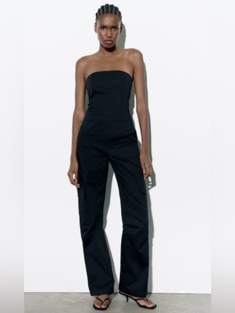 Zara Strapless Black Cargo Jumpsuit - Sleek Women's One-Piece NWT